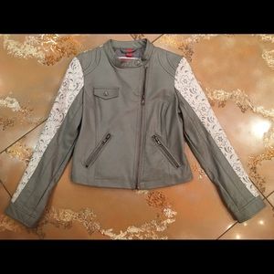 Lace Faux Leather Moto Jacket